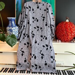 1980's Murray Meisner Dress Large Gray And Black Abstract Chemise Shift Dress 14